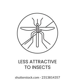 Icono de línea en formato vector que representa un mosquito tachado o un símbolo de insecto, iluminación repelente de insectos