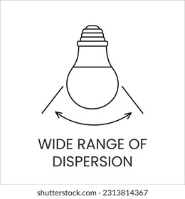 Line icon in vector format depicting light rays spreading out in a wide angle.