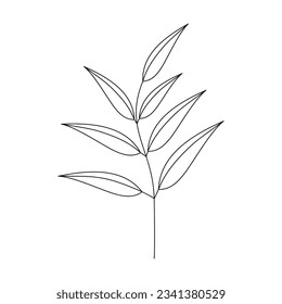 Line icon vector. Hand drawn leaves branch contour silhouette isolated. Floral drawing, graphic design, print, branding, card, poster, logo, sign, symbol. Minimal botanical illustration.