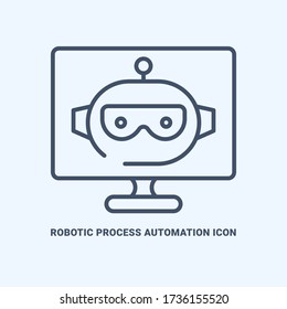 Line icon vector, An illustration graphic of Robotic Process Automation, Running automation task on a computer. Simple rounded line, perfect for a landing page, website, Developer, or any business.
