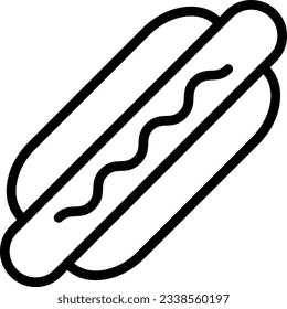 Icono de línea ilustración vectorial de una salchicha, hot dog. Comida rápida.
