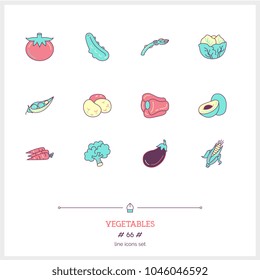 Line Icon of Vegetables, Isolated Object. Line icons set. 