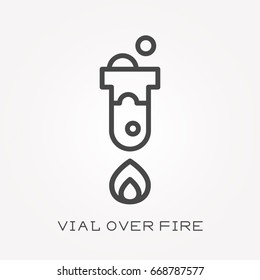 Line icon vial over fire
