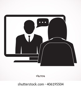 Line icon- video conference. meeting female Male. 