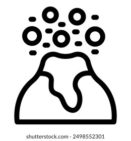 Line icon of a volcano erupting, spewing molten rock and ash into the atmosphere