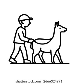 Line icon walk with a llama vector on white background
Vector line icon on white background