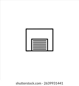 A line icon of a warehouse building facade with a loading door. Monochrome symbol for logistics and storage, isolated on a white background.