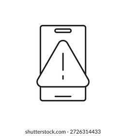 Icono de línea de triángulo de advertencia en la pantalla de un teléfono inteligente.