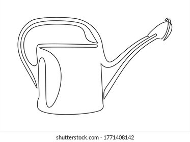 Line Icon. Watering can garden tool. One line drawing. 