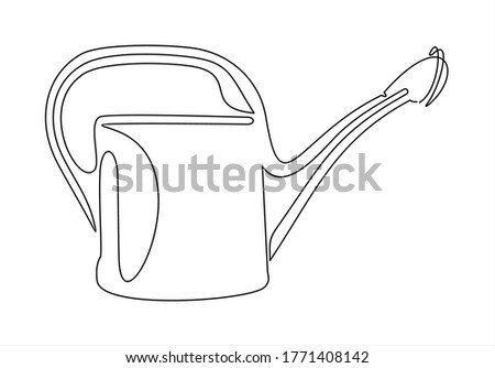 Line Icon. Watering can garden tool. One line drawing. 