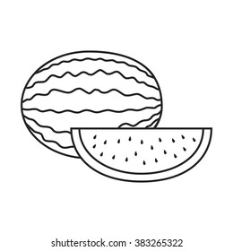 Line icon watermelon and slice of watermelon. Vector illustration.