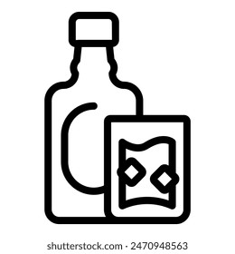 Line icon of a whiskey bottle with a glass, simple for logo or decoration