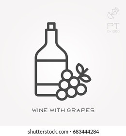 Line icon wine with grapes