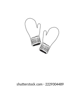 Line icon winter gloves vector illustration isolated on a white background. silhouette of gloves for cold weather. Hand drawing of traditional winter gloves, outline warm handwear vector illustration 