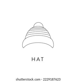 Line icon winter hat vector illustration hot hat outline drawing silhouette of hat hand drawing symbol hat for cold weather vector 