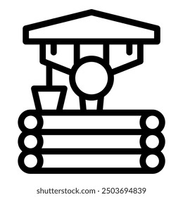 Line icon of a wishing well, representing a source of water and good luck