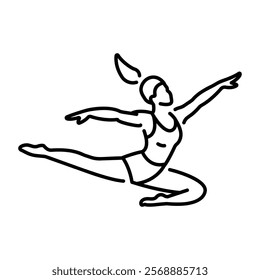 A line icon of a woman doing air vaulting 