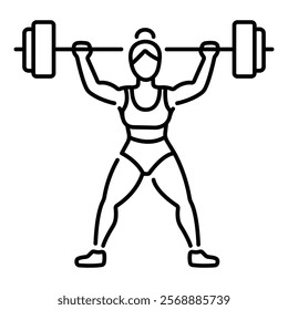 A line icon of a woman doing strength training with dumbbell 