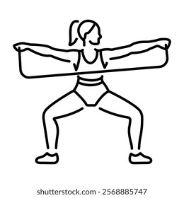 A line icon of a woman doing strength exercise 