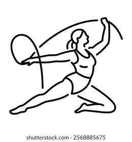 A line icon of a woman doing stretching exercise 