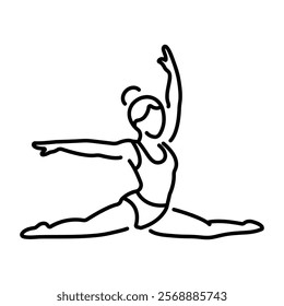 A line icon of a woman doing stretching exercise 