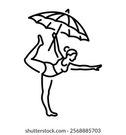 A line icon of woman holding gymnastic umbrella 