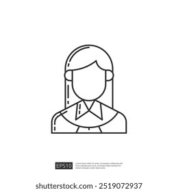 Line Icon of a Woman With Long Hair in a Collared Shirt