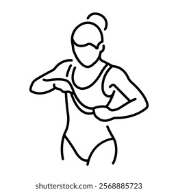 A line icon of a woman wearing acrobat leotard 