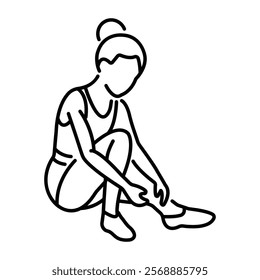 A line icon of a woman wearing gymnastic footwear 