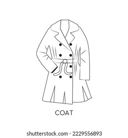 Line Icon Women's Coat Vector illustartion. Outline drawing coat icon isolated on white background. Classic linear coat vector. Modern trandy winter coat symbol outline pictogram