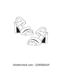 Line icon women's shoe outline drawing high heeled shoe sketching of stiletto shoes silhouette woman's shoe symbol hand drawn