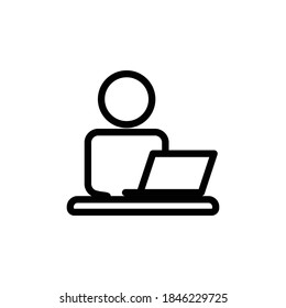 Line icon working with laptop. Design template vector
