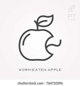 Line icon worm-eaten apple
