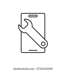 Line icon of a wrench tool on a smartphone screen.