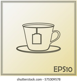 Line icon-cup with tea bag icon