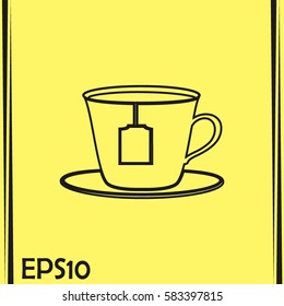 Line icon-cup with tea bag icon