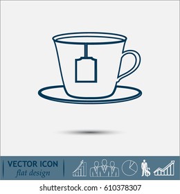 Line icon-cup with tea bag icon