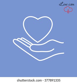 Line icon-heart in hand