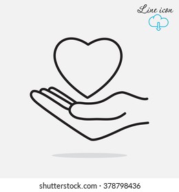 Line icon-heart in hand