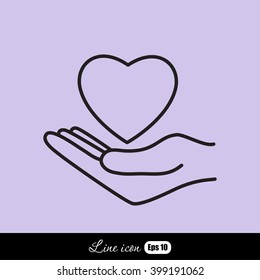 Line icon-heart in hand