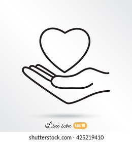 Line icon-heart in hand