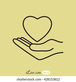 Line icon-heart in hand