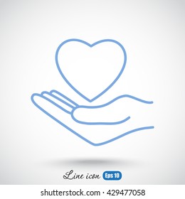 Line icon-heart in hand