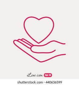 Line icon-heart in hand