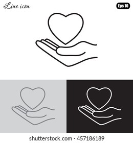 Line icon-heart in hand