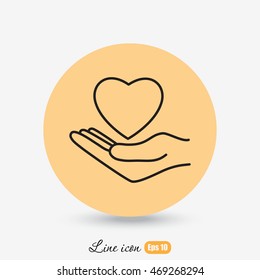 Line icon-heart in hand
