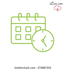 Line icon-office clock with calendar