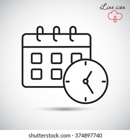 Line icon-office clock with calendar