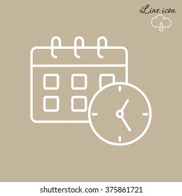 Line icon-office clock with calendar