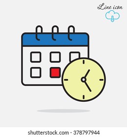 Line icon-office clock with calendar